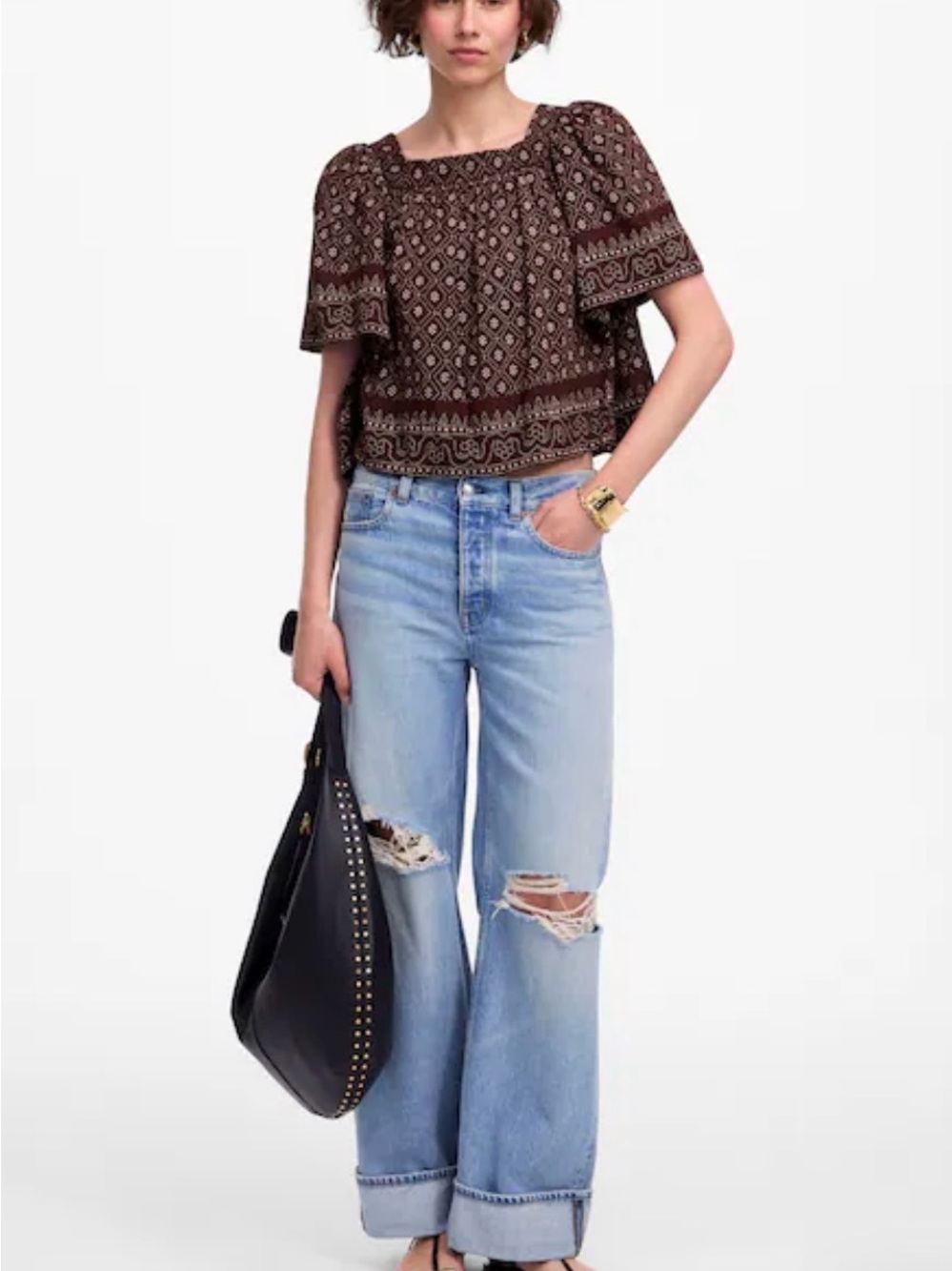 Madewell Flutter Sleeve Top Brown Plum Size XL - Picture 5 of 14